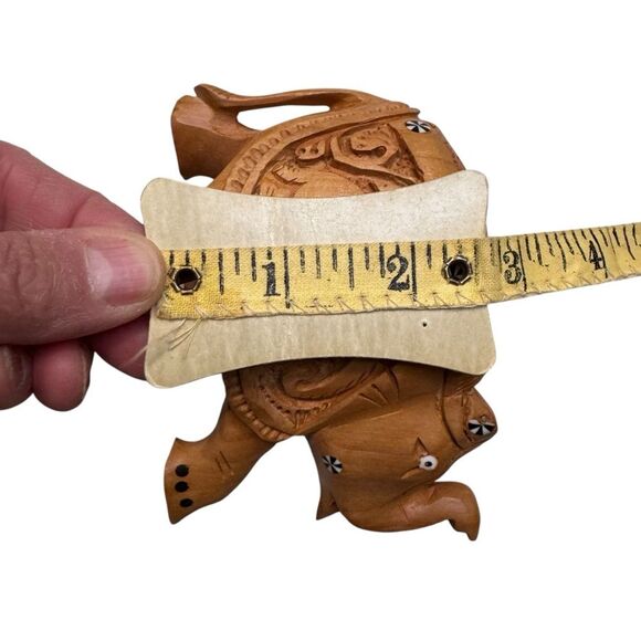 Hand Carved Wooden Elephant Intricate Details Smaller Elephant on Side - Picture 8 of 9